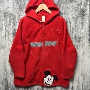 Disney Hoodie Women's 2XL Red Fleece Sweater Jacket Full Zip Mickey Y2K Vintage